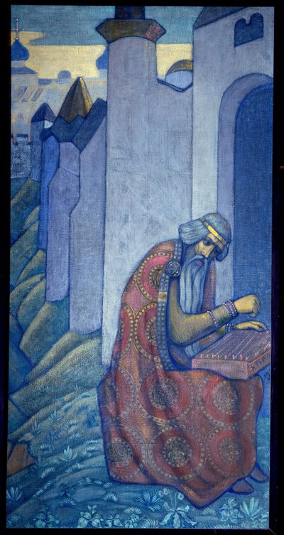 A gouslit (gusli, housli, husli) játszó orosz bárd Boyan a XI. Nicolas (Nicholas) Roerich (1874-1947) festménye, tempera, vászon alkotó: Nicholas Roerich