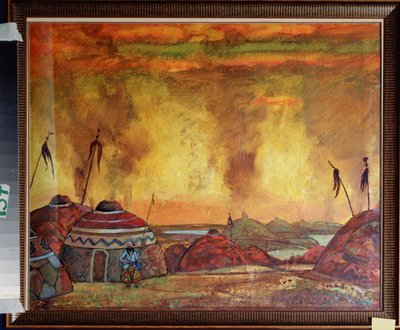 A Polovtsien tábor (vagy Couman, Kouman). Alexandre Borodin (Borodin) (1833-1887) "Igor herceg"" című operájának előkészítő dekorációja. Nicolas (Nicholas) Roerich (1874-1947) munkája, tempera papíron alkotó: Nicholas Roerich