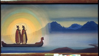 Szent Borisz és Gleb. (1015 és 1019 között meggyilkolt testvérek, ők az első szentek Oroszországban, 1071-ben avatták szentté). Nicolas (Nicholas) Roerich (1874-1947) festménye, teampera vászonra alkotó: Nicholas Roerich