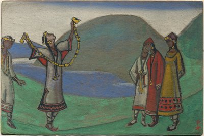Lányok, dekor- és jelmeztervek Stravinsky „Le Sacre du Printemps” című balettjéhez, 1944 alkotó: Nicholas Roerich
