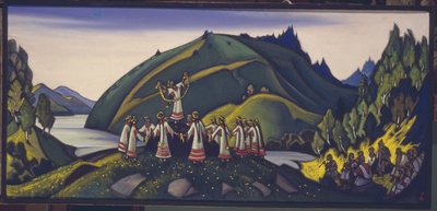 Színpadterv I. Stravinsky A tavasz rítusa Le Sacre du Printemps című balettjéhez, 1945 alkotó: Nikolai Konstantinowitsch Roerich