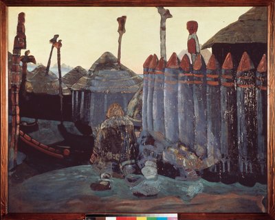 Pogány halom. (Középkor, Ukrajna). Nicolas (Nicholas) Roerich (1874-1947) munkája, tempera kartonon alkotó: Nicholas Roerich