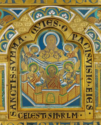 Mennyei Jeruzsálem, a Verdun-i oltárról ... (zománcozott zománctábla aranyozott rézre, mintázott technikával) alkotó: Nicholas of Verdun