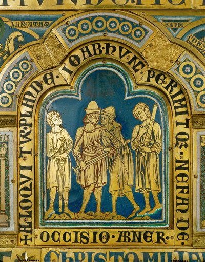 Joáb meggyilkolja Abnert, Saul király egykori hadvezérét, aki átállt Dávid királyhoz. alkotó: Nicholas of Verdun