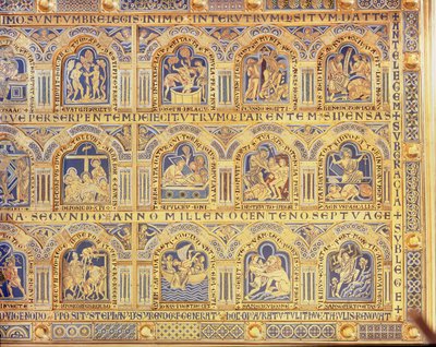 A bibliai jeleneteket ábrázoló verduni oltár, 1181 (pempős zománcozás) (a központi panel jobb oldala) (a többi táblát lásd: 146819, 146820 és 146822) alkotó: Nicholas of Verdun