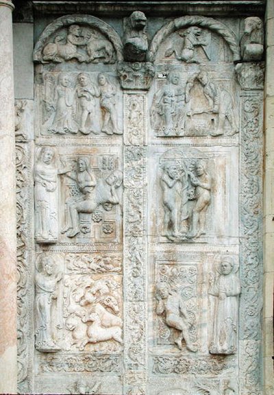 Ádám és Éva története a nyugati tornác déli oldaláról, 1120-38 körül (márvány) alkotó: Nicholaus Nicholaus