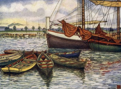 Norvégia: Trondhjem, Old Boats (színes litho) alkotó: Nico Jungman