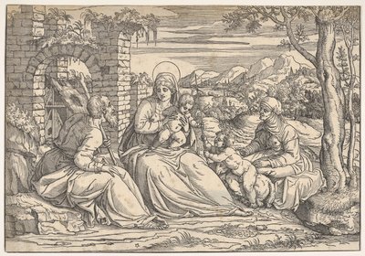 A Szent Család szentekkel Erzsébettel és Jánossal, kb. 1550. alkotó: Nicolò Boldrini