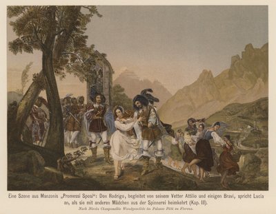 Jelenetek Alessandro Manzoni I Promessi Sposi című regényéből (színes litográfia) alkotó: Nicola Cianfanelli