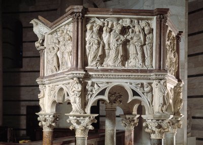 A széket készítette: Nicola Pisano (1215 / 20-1278 / 84) (Márvány szószék) 1260 Pisai Szent János Keresztelő (Battistero San Giovanni di Pisa), Olaszország alkotó: Nicola Pisano