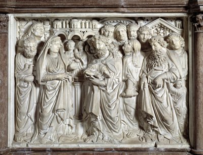 Jézus bemutatása a templomban (Jézus bemutatása a templomban) A széket Nicola Pisano készítette (1215/20-1278/84) (Márvány szószék) 1260 Pisai Szent János keresztelő (Battistero san Giovanni di Pisa), Olaszország alkotó: Nicola Pisano