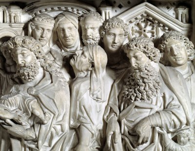 Jézus bemutatása a templomban (Jézus bemutatása a templomban) Részletek A széket készítette: Nicola Pisano (1215/20-1278/84) (Márvány szószék) 1260 Pisai Szent János keresztelő (Battistero san Giovanni di Pisa), Olaszország alkotó: Nicola Pisano