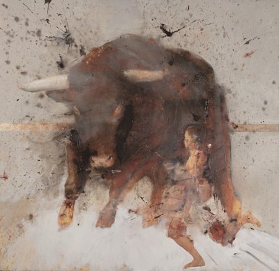 Bika bikaviadallal, 2019 (olaj és égetés, fa) alkotó: Nicola Pucci