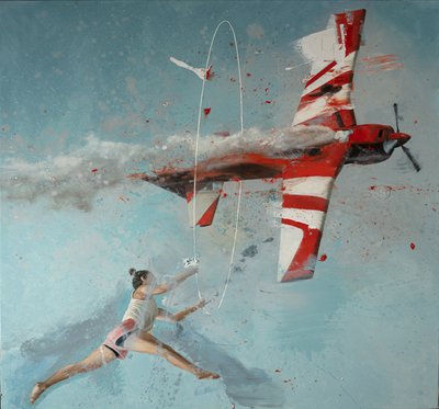 Hula-hoop repülő, 2022 (olaj, vászon) alkotó: Nicola Pucci