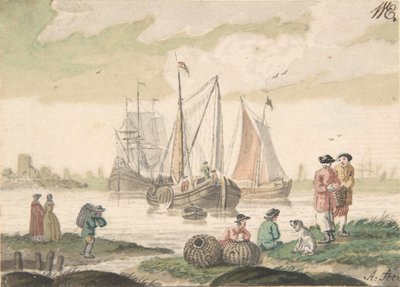 Tengeri táj hét figurával és kutyával, 1733-93. alkotó: Nicolaas Aartman