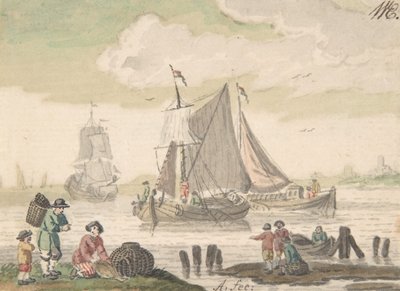 Tengeri tájkép hat figurával az előtérben, 1733-93. alkotó: Nicolaas Aartman