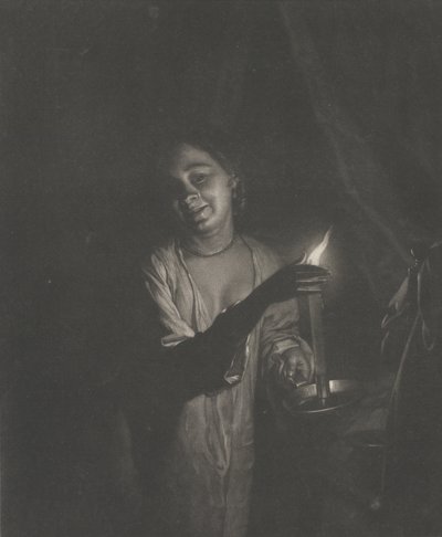 Fiatal nő gyertyát tart egy hálószobában, 1690-1715., 1690-1715. alkotó: Nicolaas Verkolje