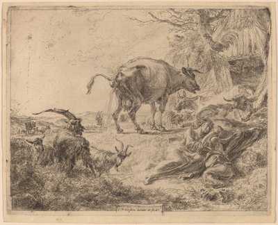 Tehén Pissing. alkotó: Nicolaes Berchem