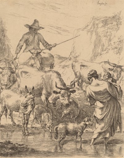 Csorda átkelés a patakon. alkotó: Nicolaes Berchem
