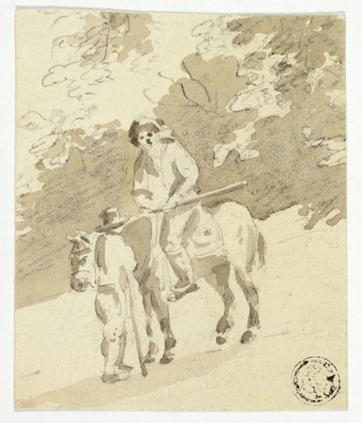 Férfi lóháton beszélget gyalogos férfival alkotó: Nicolaes Berchem