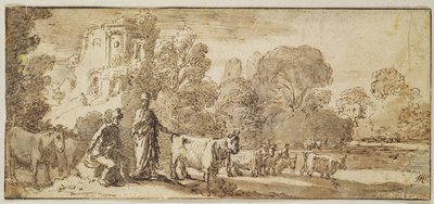 Merkúr és Argus egy marhacsordával (toll és tinta papíron) alkotó: Nicolaes Cornelisz Moeyaert