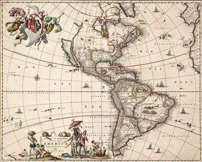 Amerika térképe, 1671 körül (színes metszet) alkotó: Nicolaes Jansz (1586-1652) Visscher