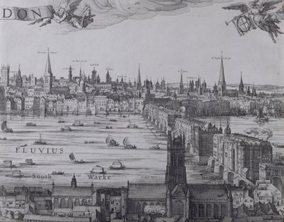 Panoráma Londonról és a Temzéről, harmadik rész Southwark, London Bridge és a város templomaival, 1600 körül (lásd még: 7214, 64730 és 64732) alkotó: Nicolaes Jansz Visscher