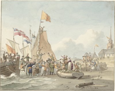 Willem Frederik herceg érkezése Scheveningenbe, 1813. november 30 alkotó: Nicolaes Lodewick Penning (signed by artist)