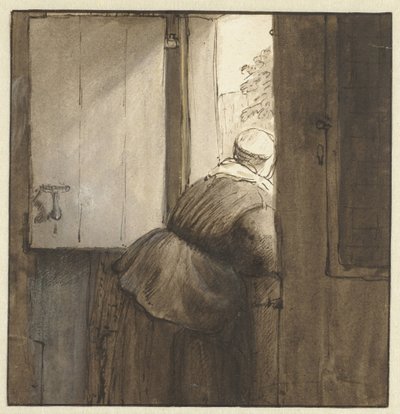 A nő az ajtó alá hajolt alkotó: Nicolaes Maes (possibly)