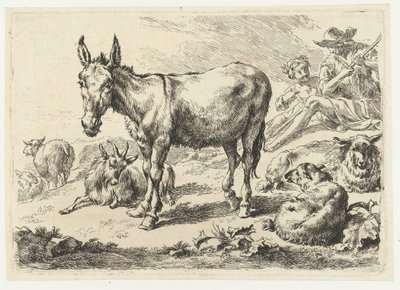 Táj szamár, juh, kecske és pásztorok Állatok (sorozat címe) alkotó: Nicolaes Pietersz Berchem