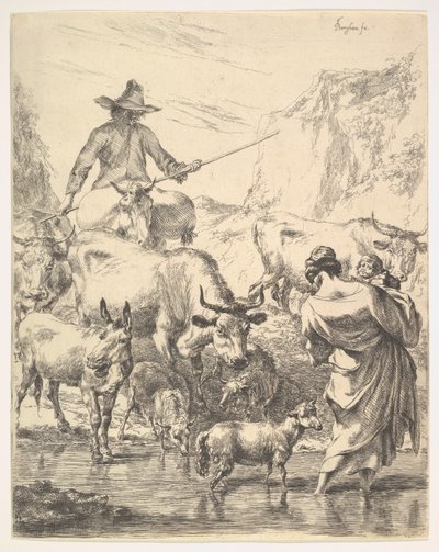 A csorda átkel a patakon. alkotó: Nicolaes Pietersz. Berchem