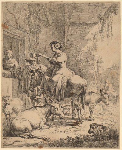 A többi a fogadó előtt alkotó: Nicolaes Pietersz Berchem