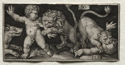 Az oroszlánok gyerekekre támadnak, 1594. alkotó: Nicolaes de Bruyn