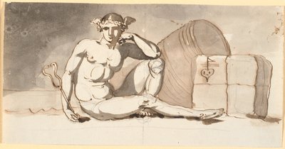 Mercury, árubálákban ülve. A kereskedelem allegóriája alkotó: Nicolai Abildgaard