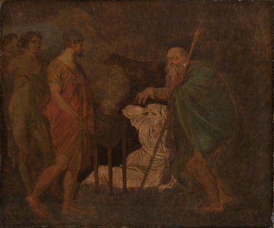 Odüsszeusz Teiresiasszal tanácskozik. Homérosz Odüsszeájából alkotó: Nicolai Abildgaard