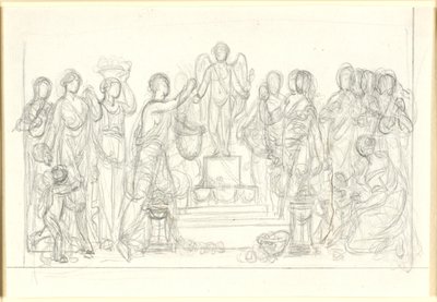 Áldozat Ámornak. A szárnyas Ámor lábazaton, számos figurával körülvéve alkotó: Nicolai Abildgaard