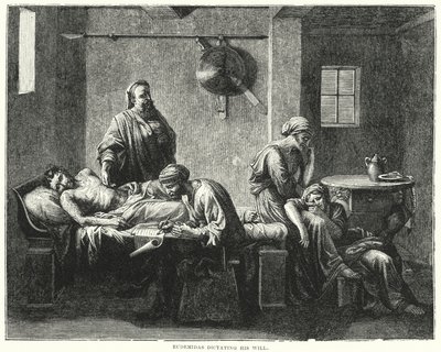Eudemidas diktálja végrendeletét (metszet) alkotó: Nicolas (after) Poussin