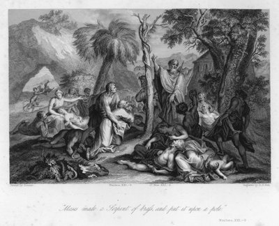 A réz kígyó felemelése, XXI. számok, 9 (metszet) alkotó: Nicolas (after) Poussin