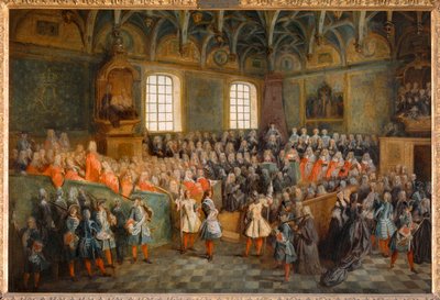 A Bíróság (Lit de Justice) ülése, amelyet a Parlamentben tartottak 1723. február 22-én ... alkotó: Nicolas (attr. to) Lancret