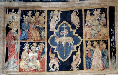 Jelenések függönye (1373-1383), n. 7: az idősek dicsőítenek egy bárányt, Krisztus jelképét. Nicolas Bataille (1330-1405) kárpitja alkotó: Nicolas Bataille