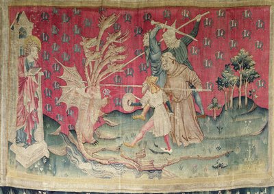 A sárkányharc Isten szolgáival, sz. 39. a "Haragok Apokalipsziséből", 1373-87 (szőttes) alkotó: Nicolas Bataille