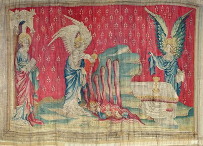 A tengerbe és a vizekbe kiöntött második és harmadik fiola, 59. sz. az "Angers-i apokalipszis"-ből, 1373-87 (faliszőnyeg). alkotó: Nicolas Bataille