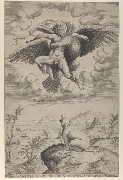 Jupiter Ganümédész megerőszakolása egy sas képében, aki az egekbe viszi, szia..., 1542. alkotó: Nicolas Beatrizet