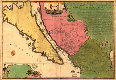 La Californie ou Nouvelle Caroline - a művek színháza, A Compa. e Jesus apostoli művei Amerikában Septe. LOC 98687119 alkotó: Nicolas de Fer