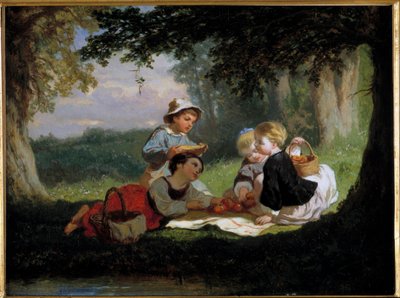 Nicolas Gabe (1814-1865) Le Gouter Champetre festménye 19. századi magángyűjtemény alkotó: Nicolas Edward Gabe