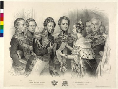Viktória angol királynő átadja Lajos Fülöp francia királynak a Hagyományőrző Rendet alkotó: Nicolas Eustache Maurin