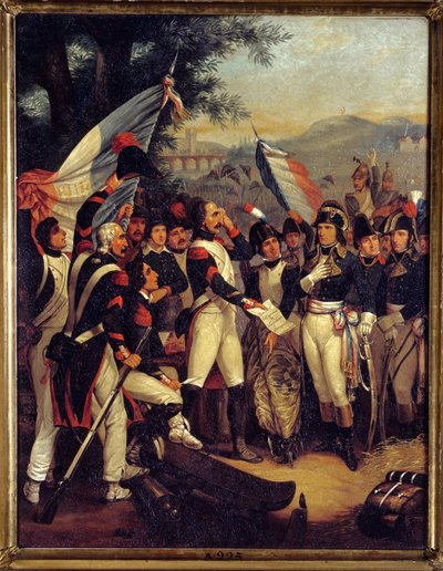 Lodi tizedes bizonyítványa 1796.05.10. Bonaparte Napóleon (1769-1821) tizedes bizonyítványt kapott. Nicolas Eustache Morin (1799-1850) festménye 1799 V. 0,42x0,33 m Ile d