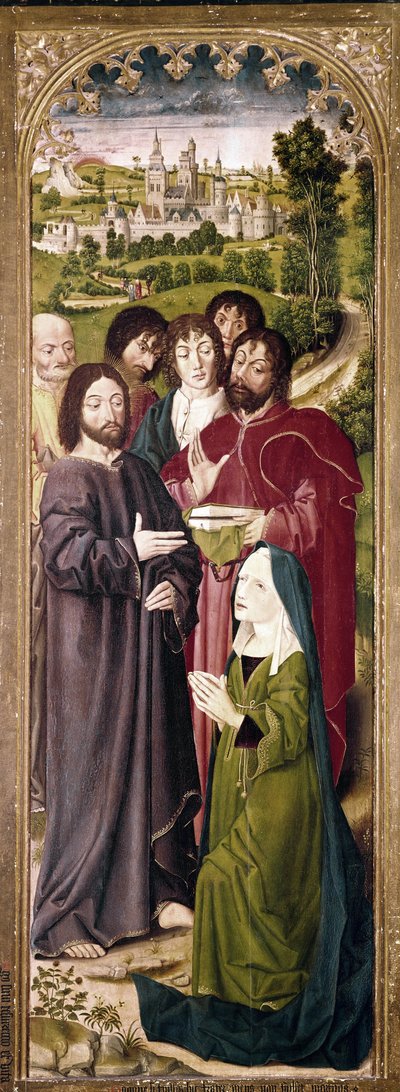 Lázár feltámadása: Márta Krisztus előtt (a bal oldali panel részlete) (tempera a panelen alkotó: Nicolas Froment