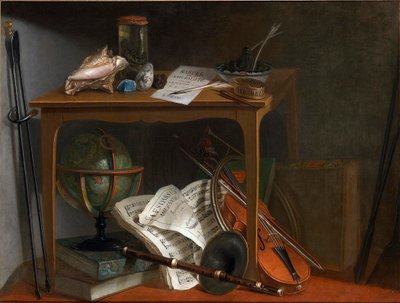 Az egyik a Devants de Cheminée: Természettudományi kézikönyv és az asztalon nyugvó tárgyak alkotó: Nicolas Henri Jeaurat de Bertry