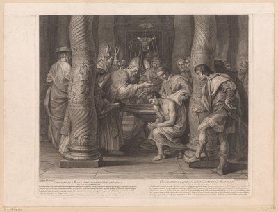 Konstantin császár megkeresztelkedése I. Silveszter pápa által Constantinus baptismo solemniter initiatus / Constantin reçoit solemnelllement le baptème (cím a tárgyon) Nagy Konstantin császár története (sorozat címe) alkotó: Nicolas Henri Tardieu